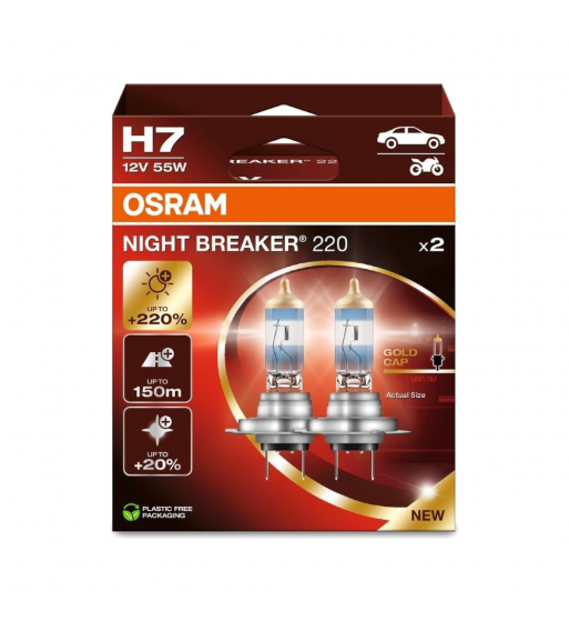 Bombillos Osram H7 X2 Night Breaker 220%+luz 12v 55w