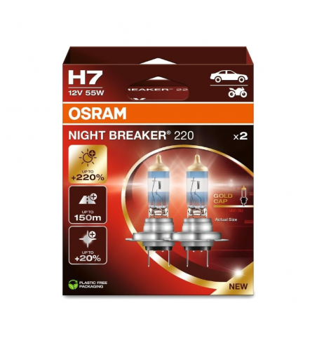 Bombillos Osram H7 X2 Night Breaker 220%+luz 12v 55w